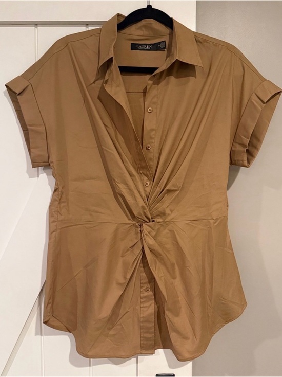 Lauren Ralph Lauren Tops - Lauren Ralph Lauren Tan Button-Front Twist Waist Shirt
